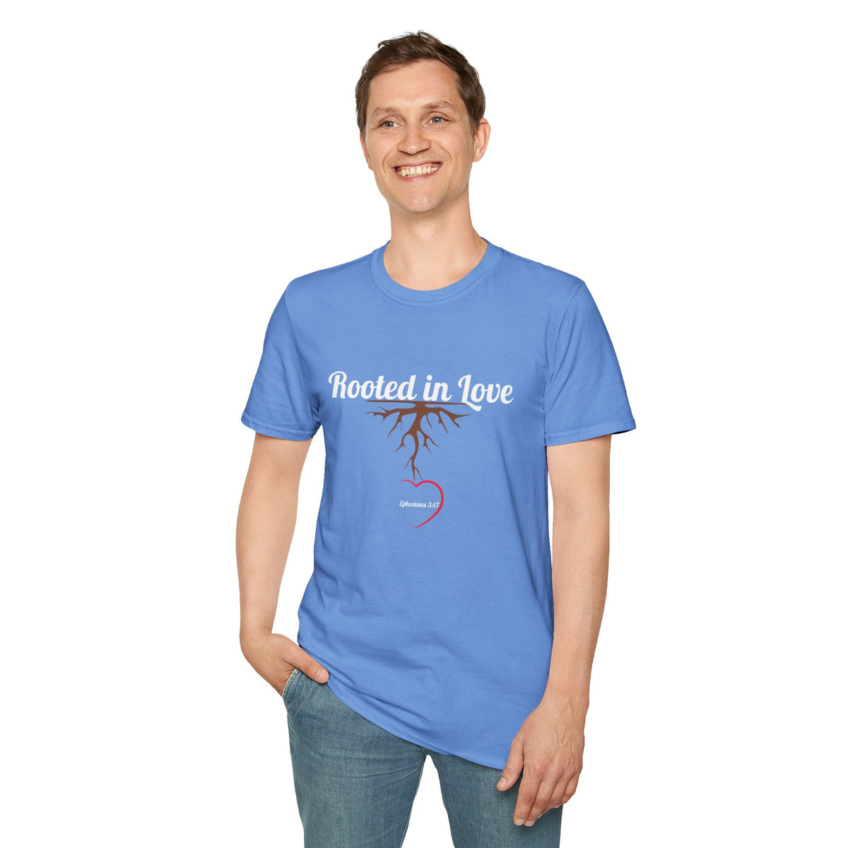 Rooted in Love Christian T-Shirt – Ephesians 3:17 Faith Apparel - Unisex Softstyle T-Shirt