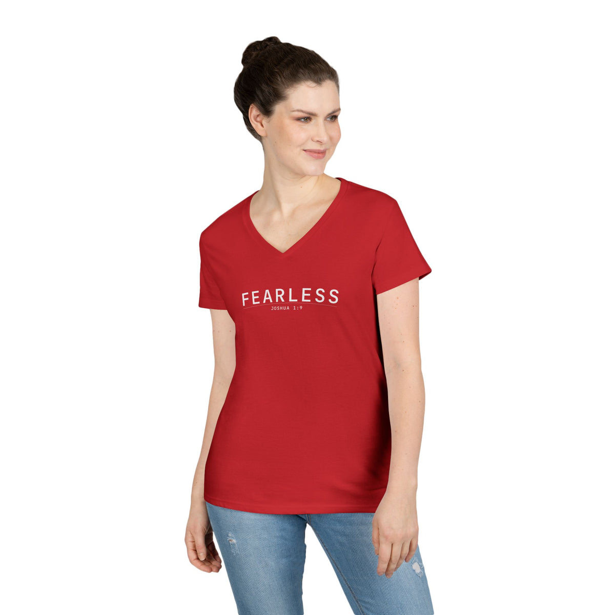 Fearless Christian Women’s V-Neck T-Shirt – Joshua 1:9 Faith Apparel - Ladies' V-Neck T-Shirt