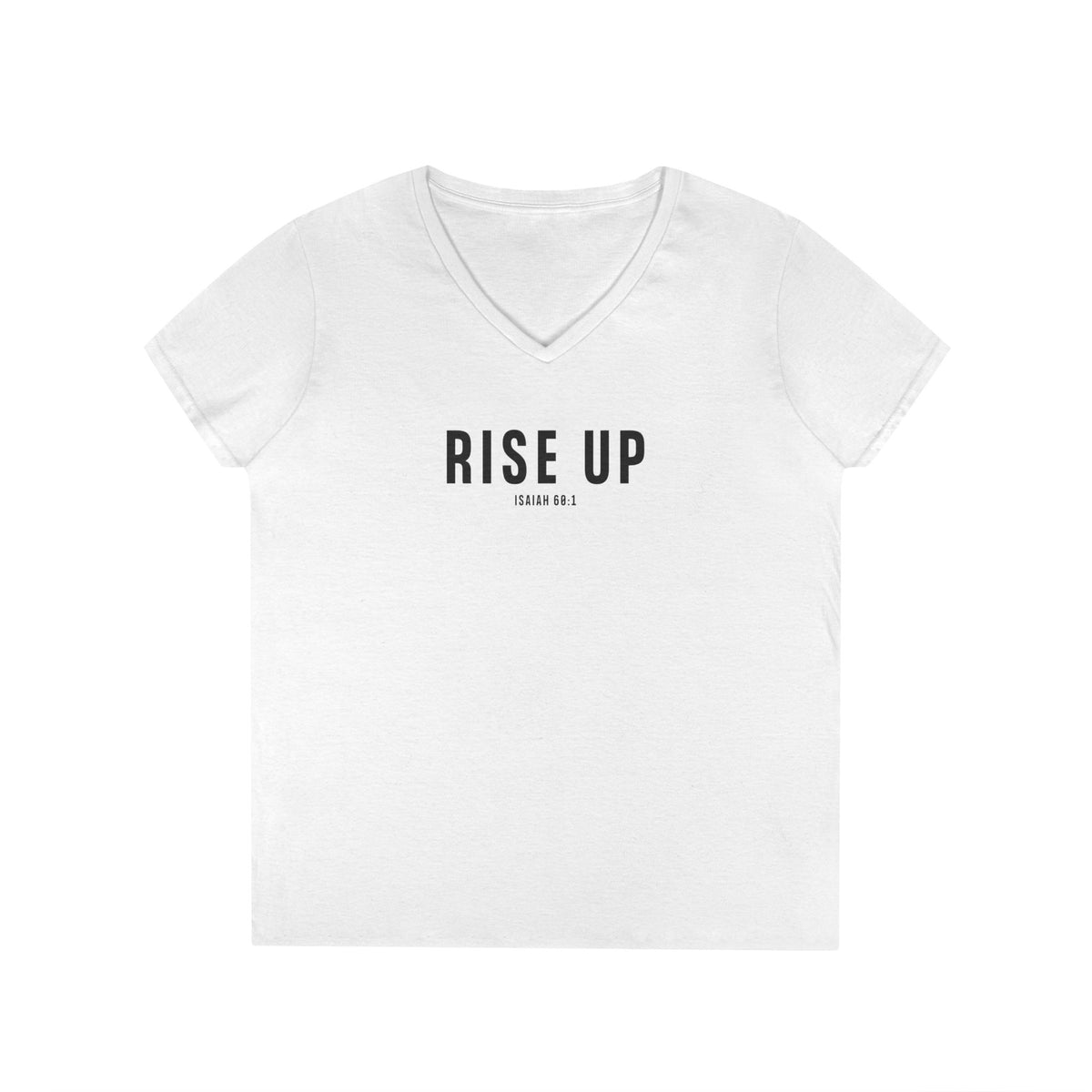 Rise Up Christian Women’s V-Neck T-Shirt – Isaiah 60:1 Faith Apparel