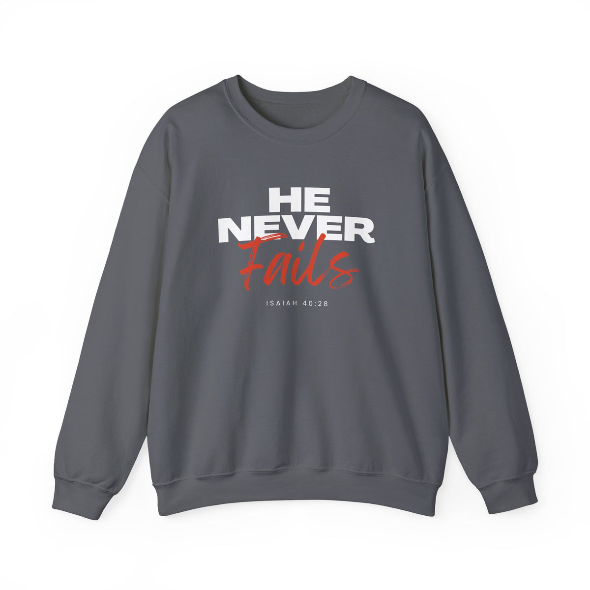 He Never Fails- Unisex Heavy Blend™ Crewneck Sweatshirt