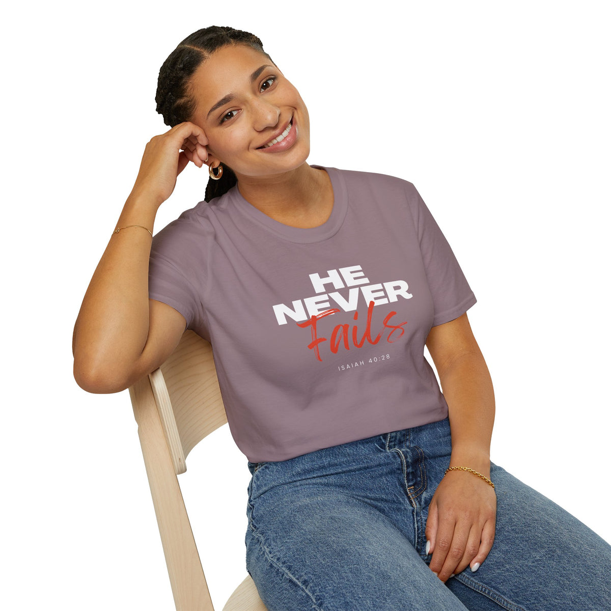 He Never Fails- Unisex Softstyle T-Shirt