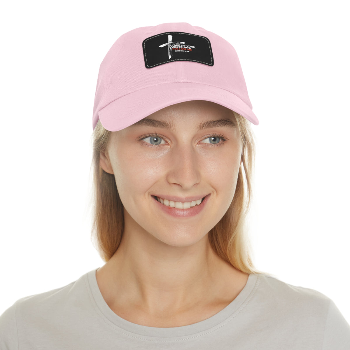 Take Up Your Cross and Follow Me- Dad Hat with Leather Patch (Rectangle)