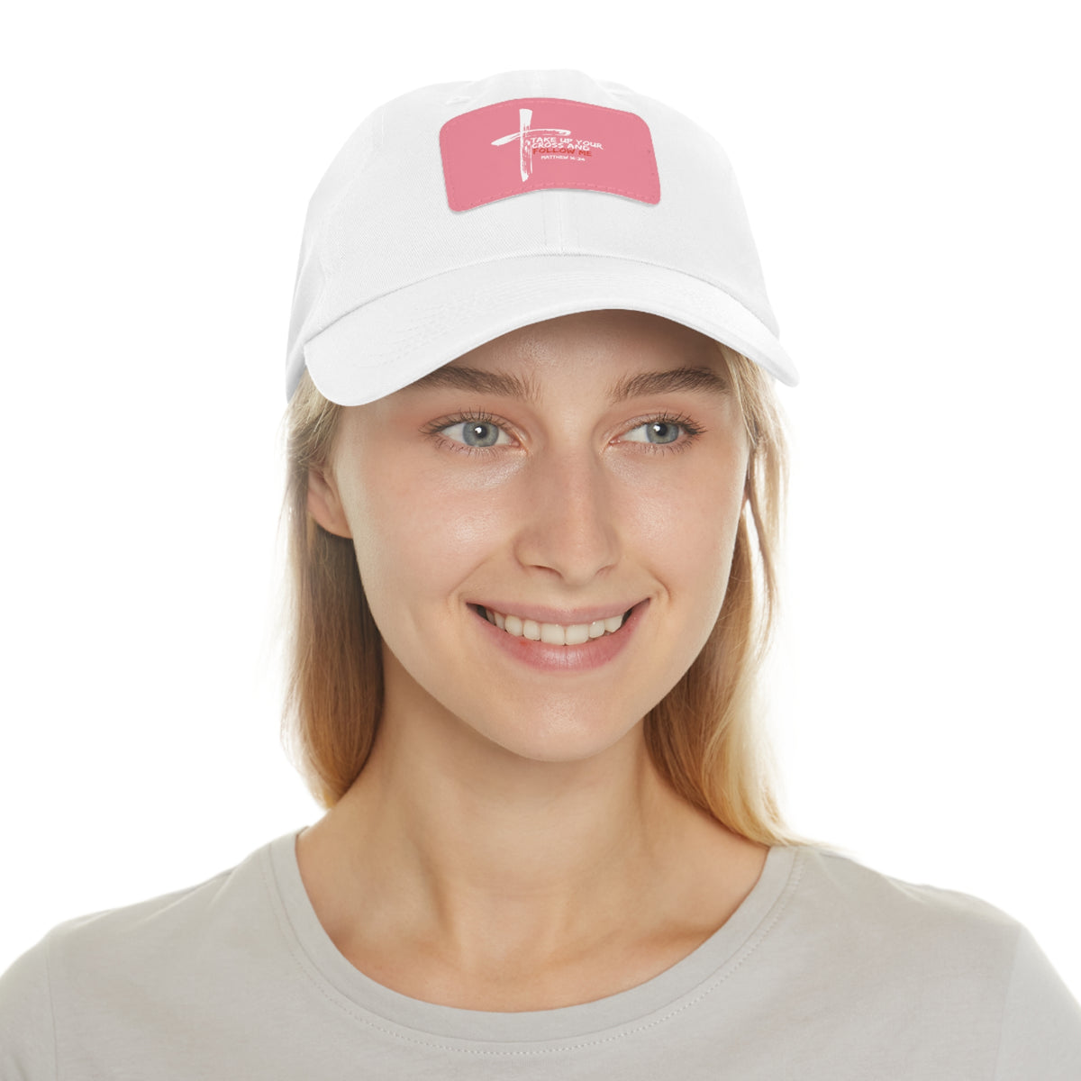 Take Up Your Cross and Follow Me- Dad Hat with Leather Patch (Rectangle)