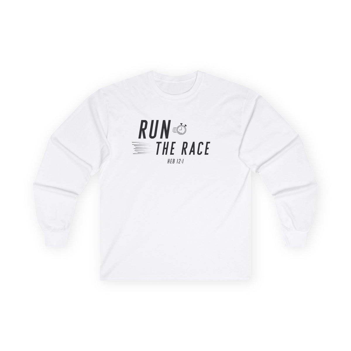 Run the Race Christian Long Sleeve T-Shirt – Hebrews 12:1 Faith in Every Season