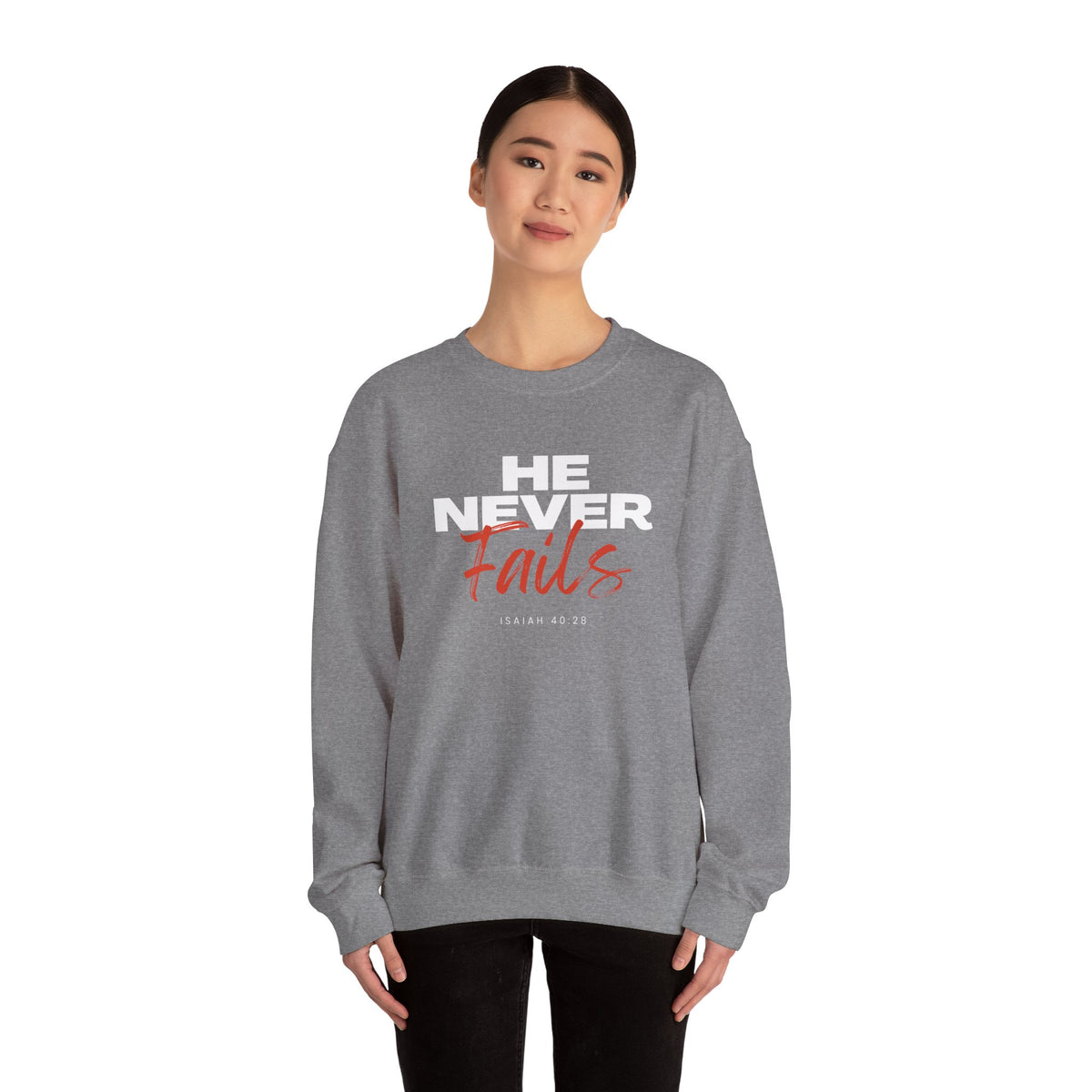 He Never Fails- Unisex Heavy Blend™ Crewneck Sweatshirt