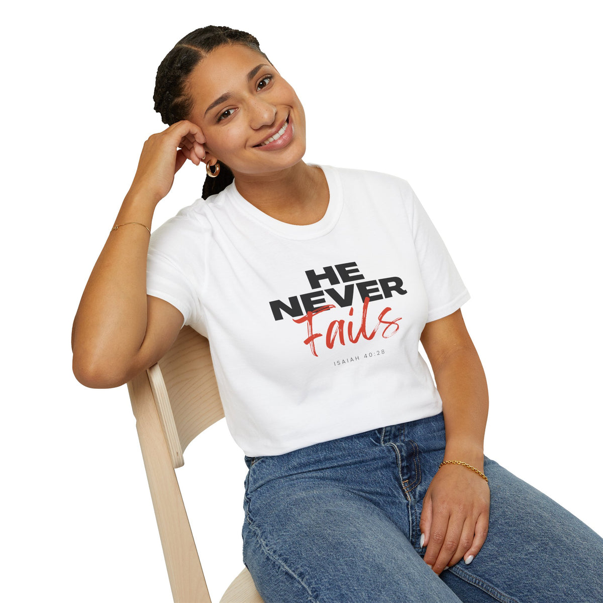 "He Never Fails" Unisex Softstyle T-Shirt