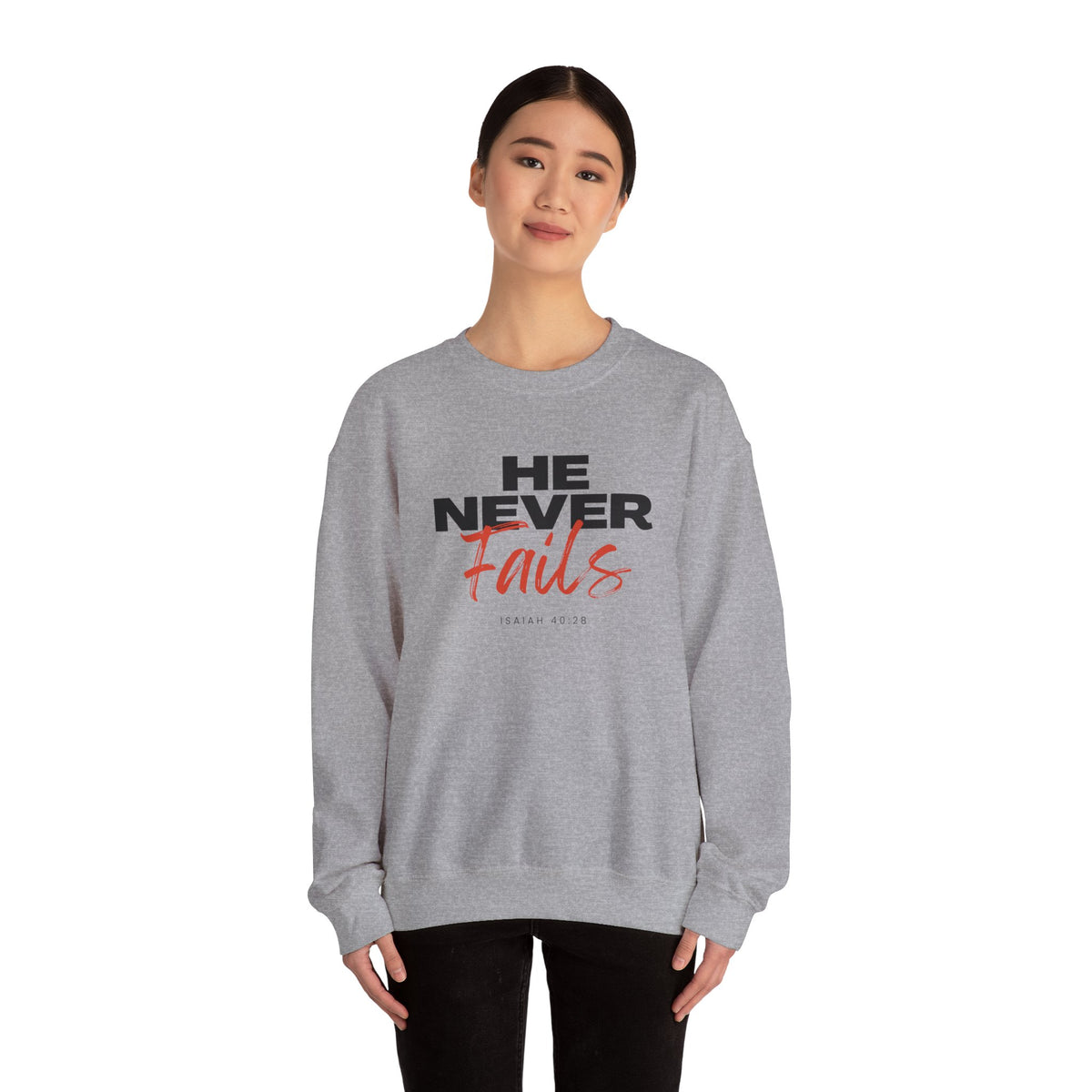 He Never Fails- Unisex Heavy Blend™ Crewneck Sweatshirt