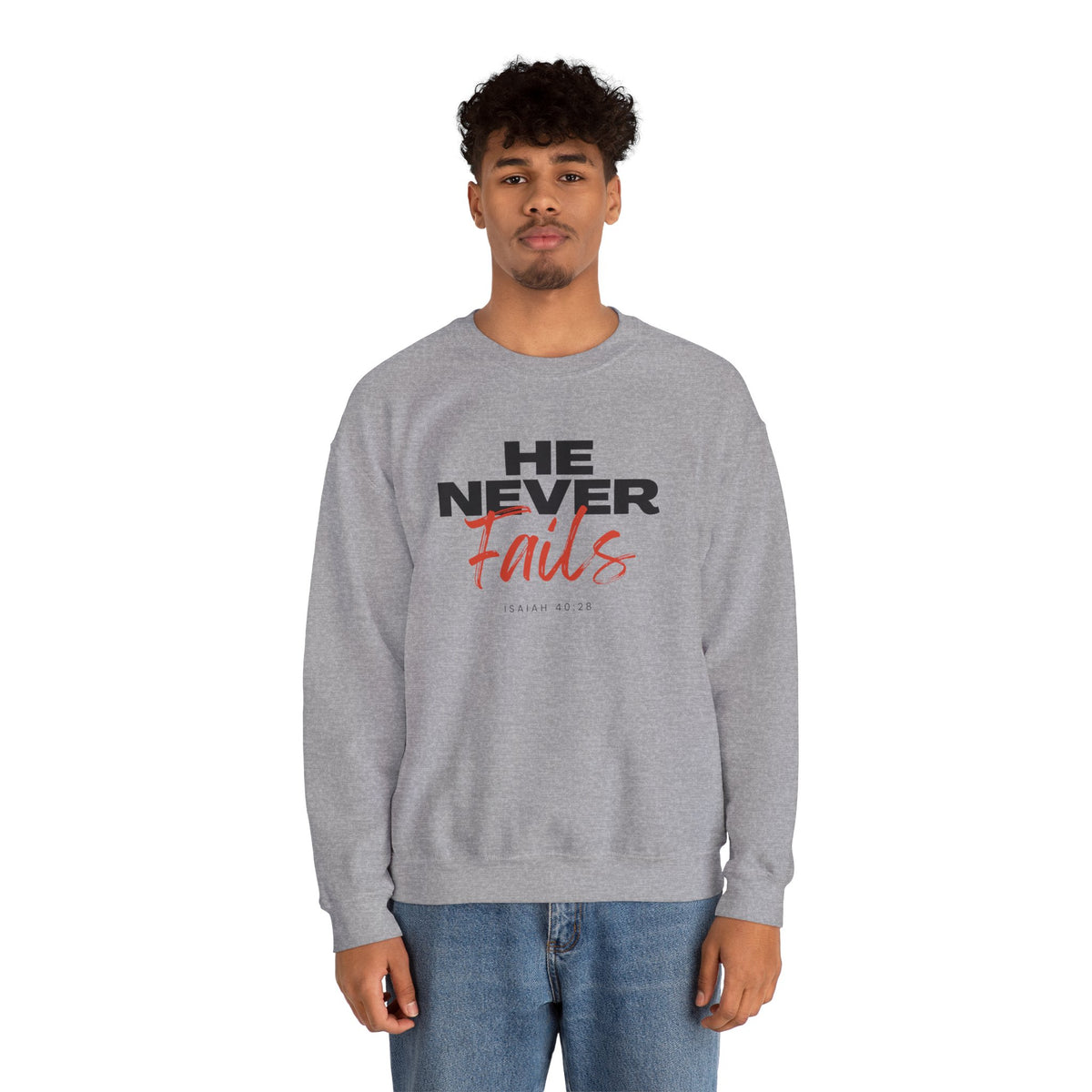 He Never Fails- Unisex Heavy Blend™ Crewneck Sweatshirt