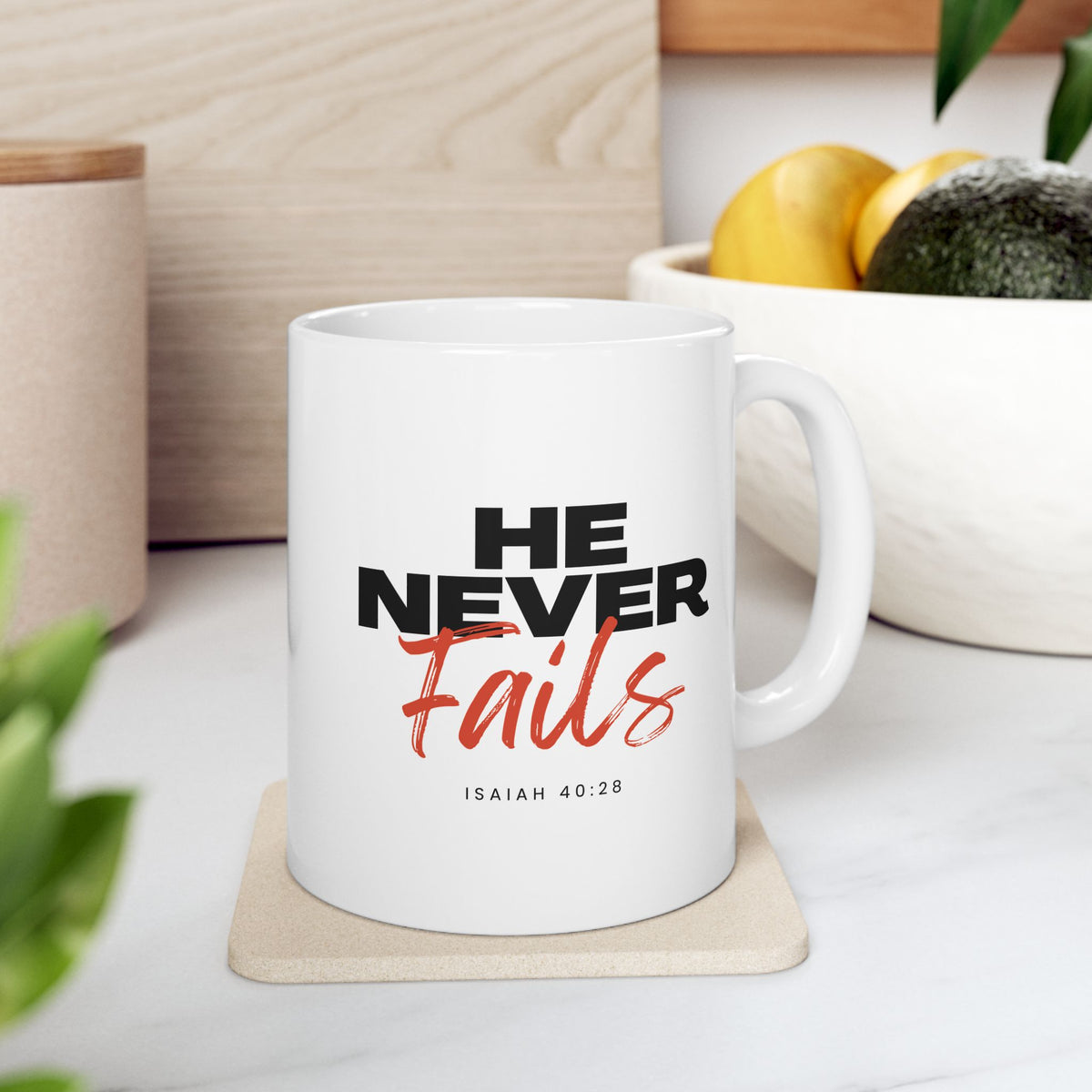 "He Never Fails" Ceramic Mug, (11oz, 15oz)