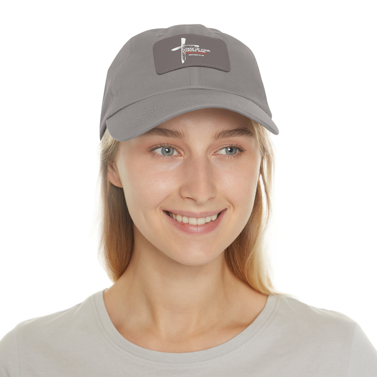 Take Up Your Cross and Follow Me- Dad Hat with Leather Patch (Rectangle)