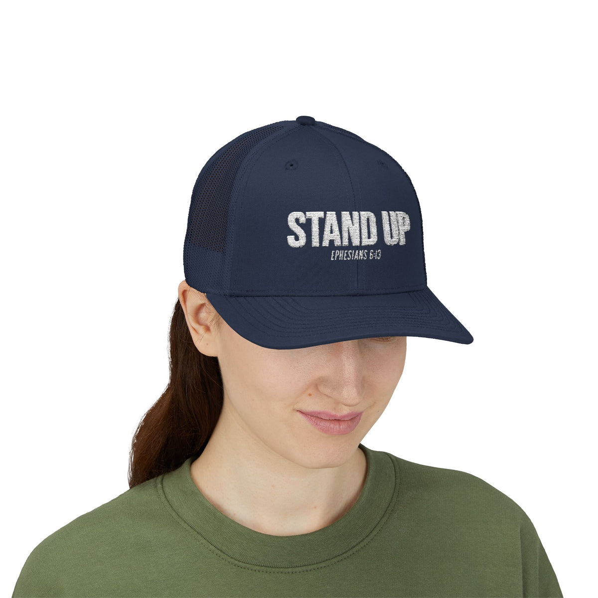 Stand Up Christian Snapback Trucker Hat – Ephesians 6:13 Bible Verse Faith Hat – Armor of God Scripture Cap