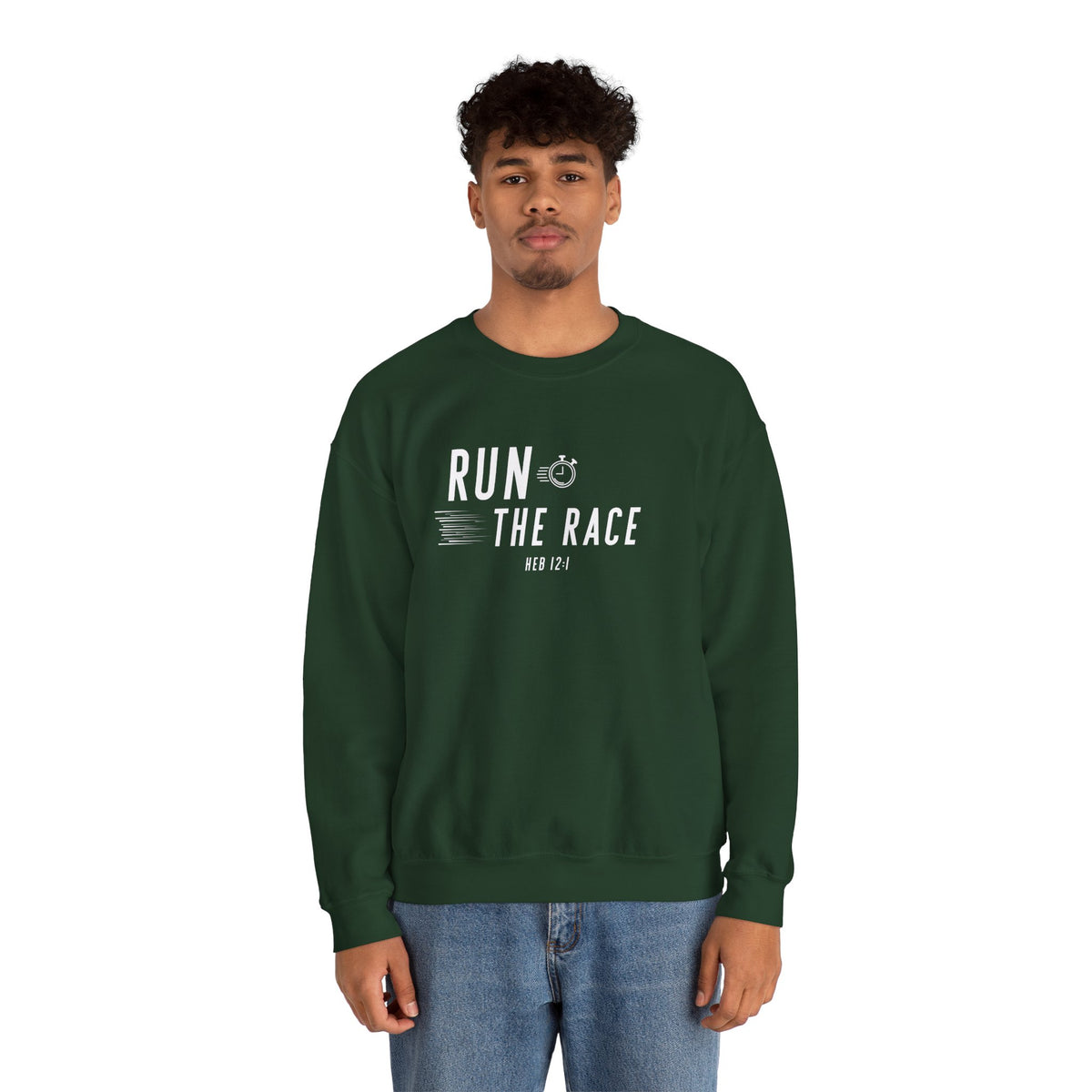 Run the Race Christian Sweatshirt – Hebrews 12:1 Wear Your Faith