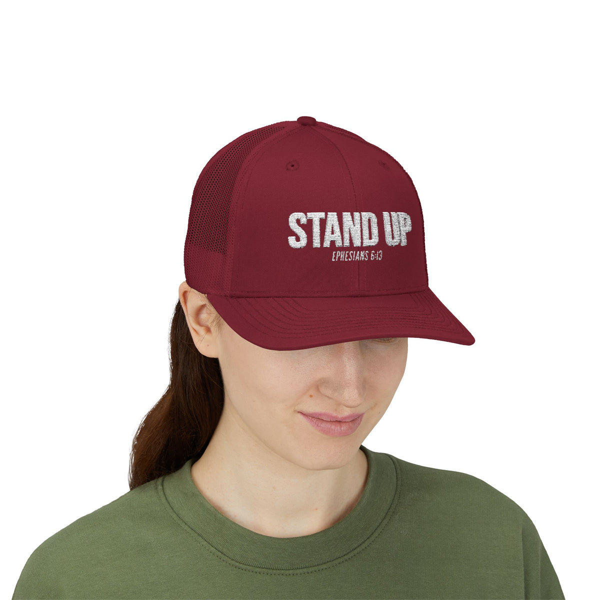 Stand Up Christian Snapback Trucker Hat – Ephesians 6:13 Bible Verse Faith Hat – Armor of God Scripture Cap