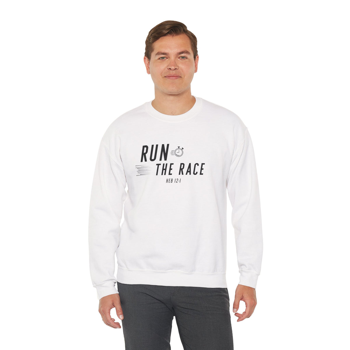 Run the Race Christian Sweatshirt – Hebrews 12:1 Wear Your Faith