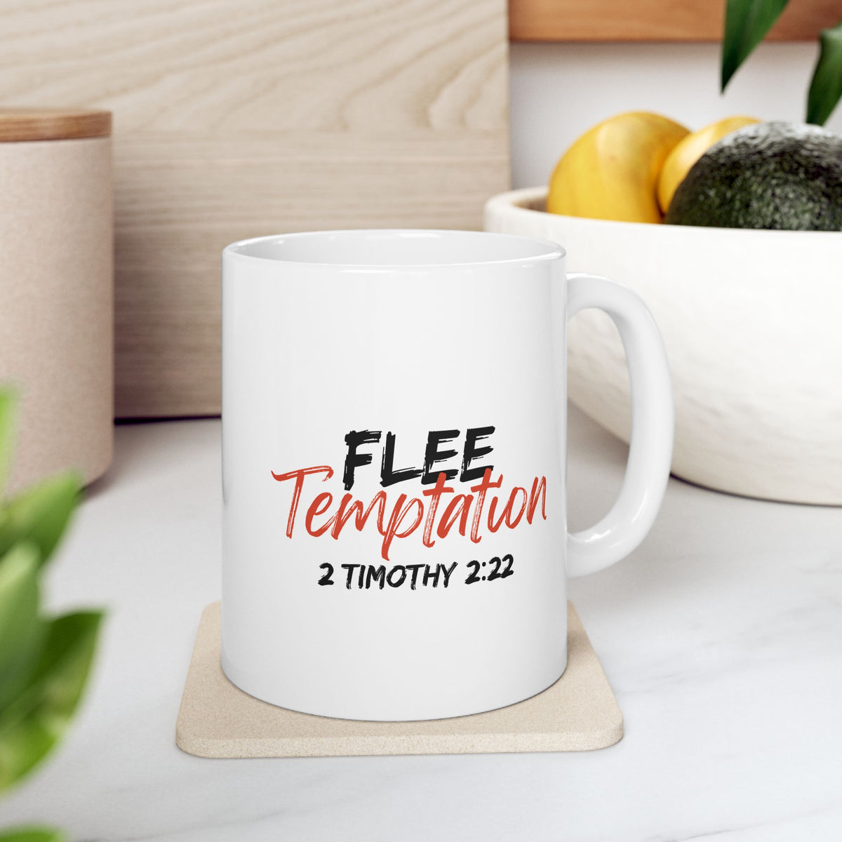 "Flee Temptation" Ceramic Mug, (11oz, 15oz)