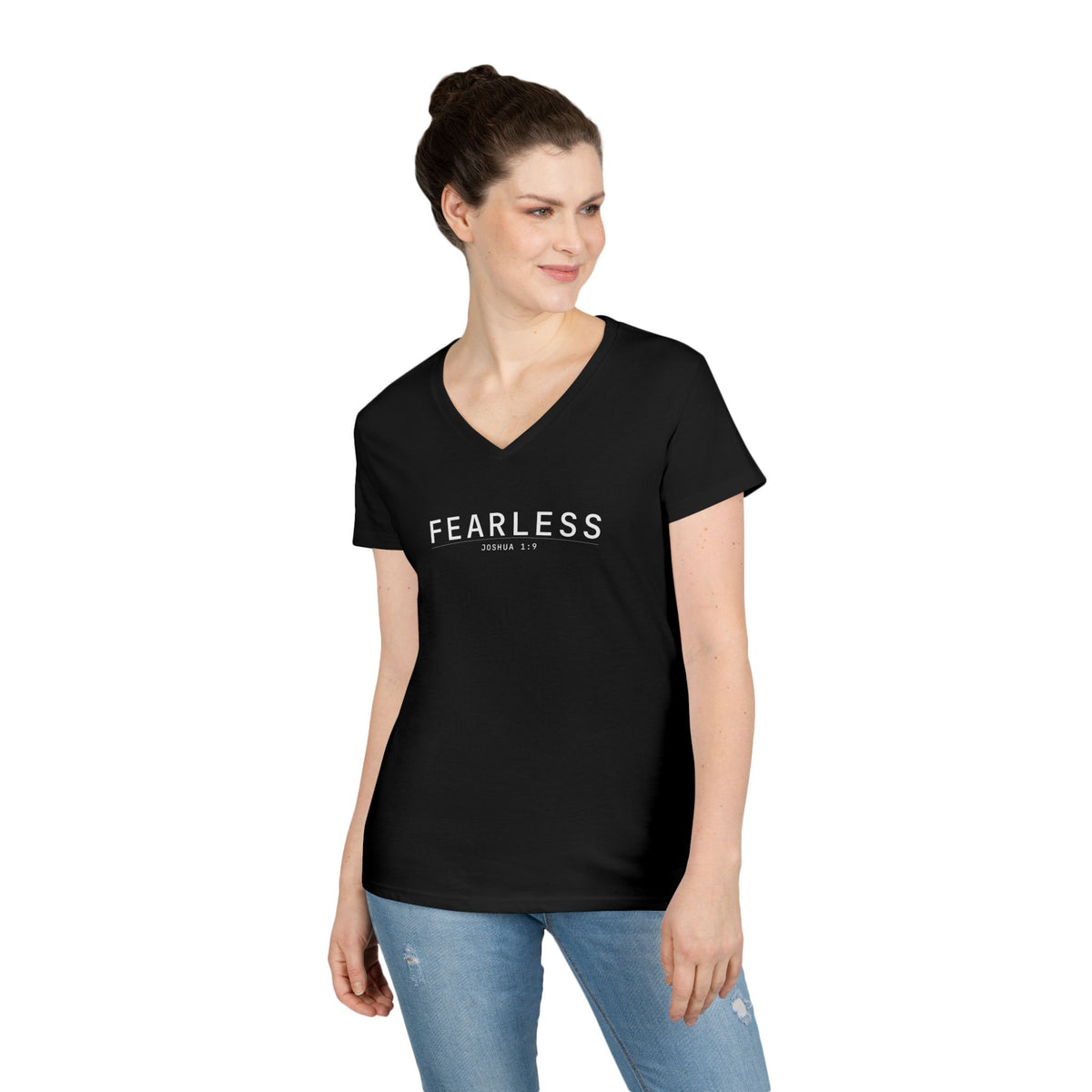 Fearless Christian Women’s V-Neck T-Shirt – Joshua 1:9 Faith Apparel - Ladies' V-Neck T-Shirt