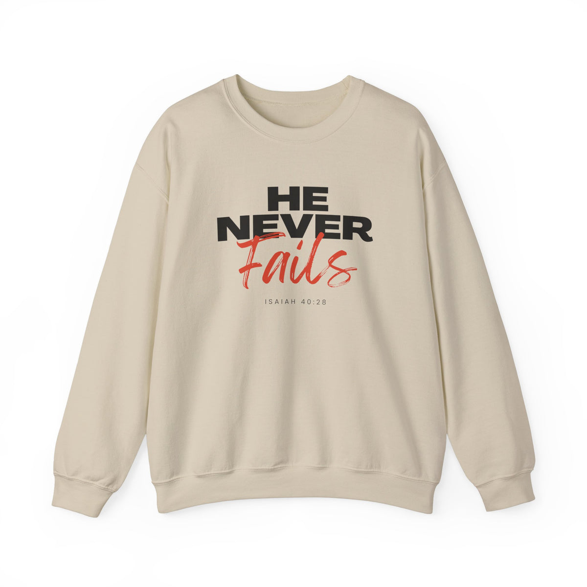 He Never Fails- Unisex Heavy Blend™ Crewneck Sweatshirt