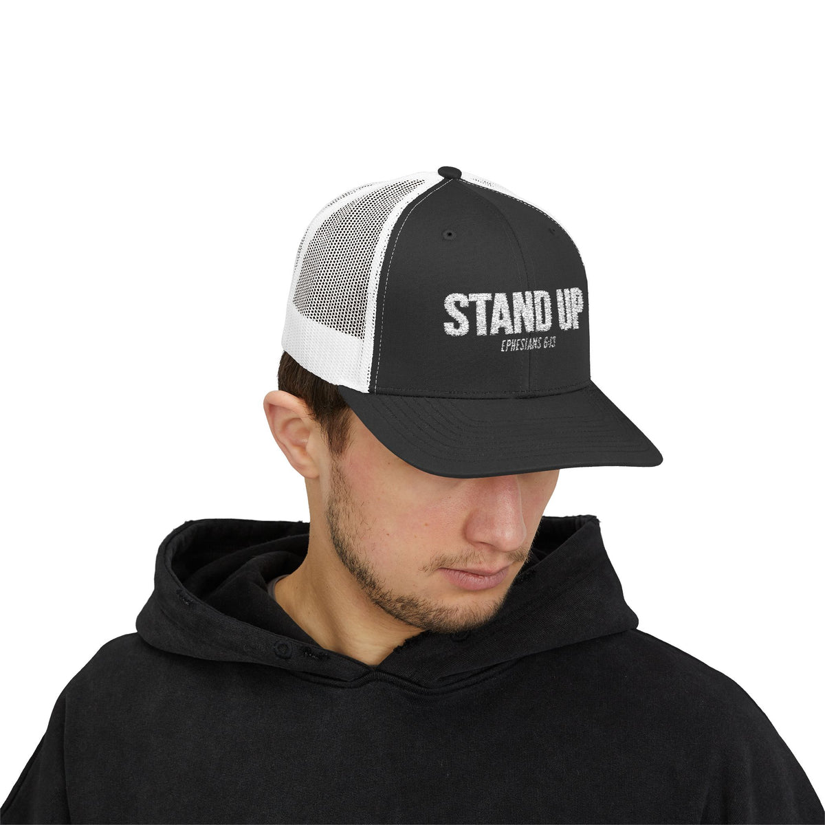 Stand Up Christian Snapback Trucker Hat – Ephesians 6:13 Bible Verse Faith Hat – Armor of God Scripture Cap