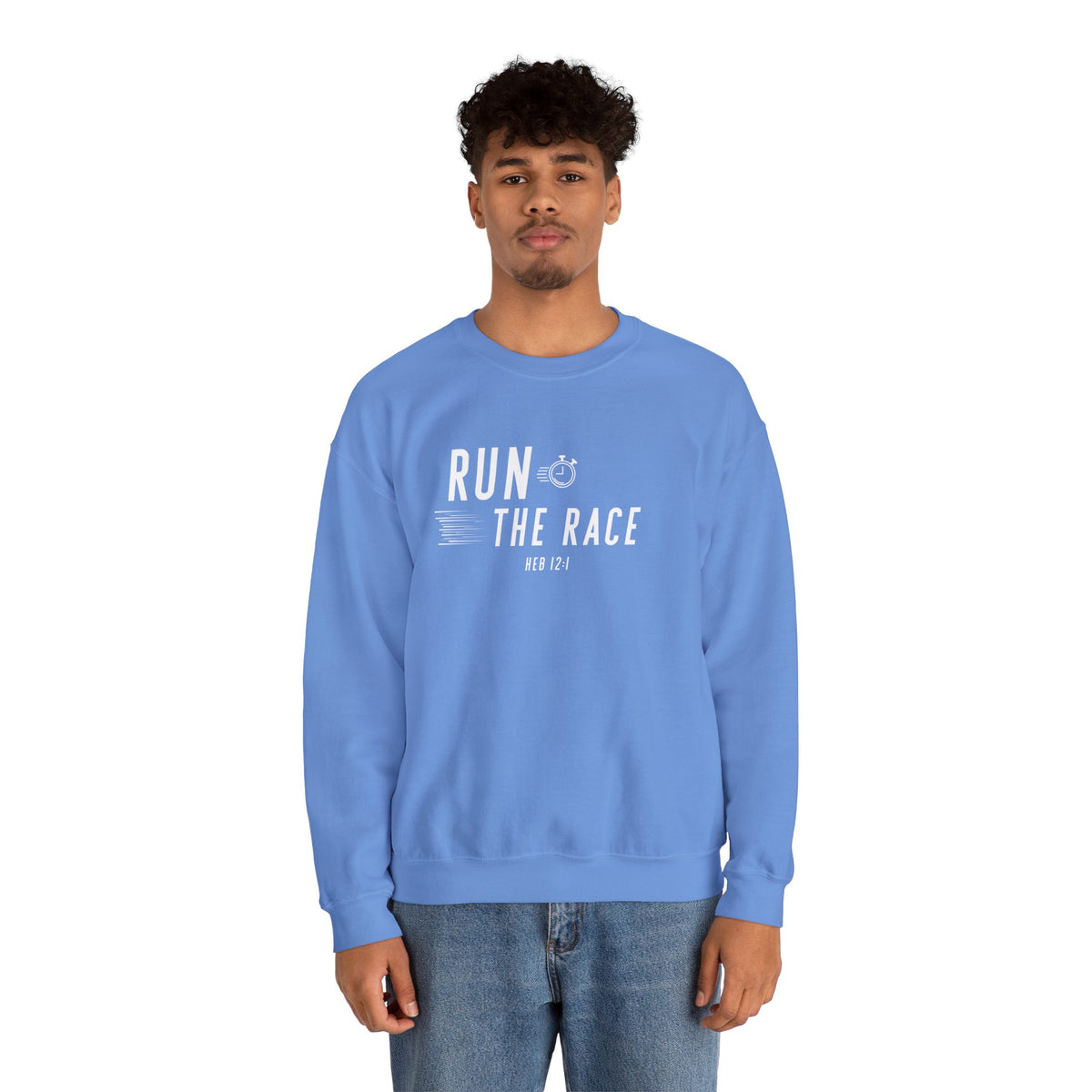 Run the Race Christian Sweatshirt – Hebrews 12:1 Wear Your Faith