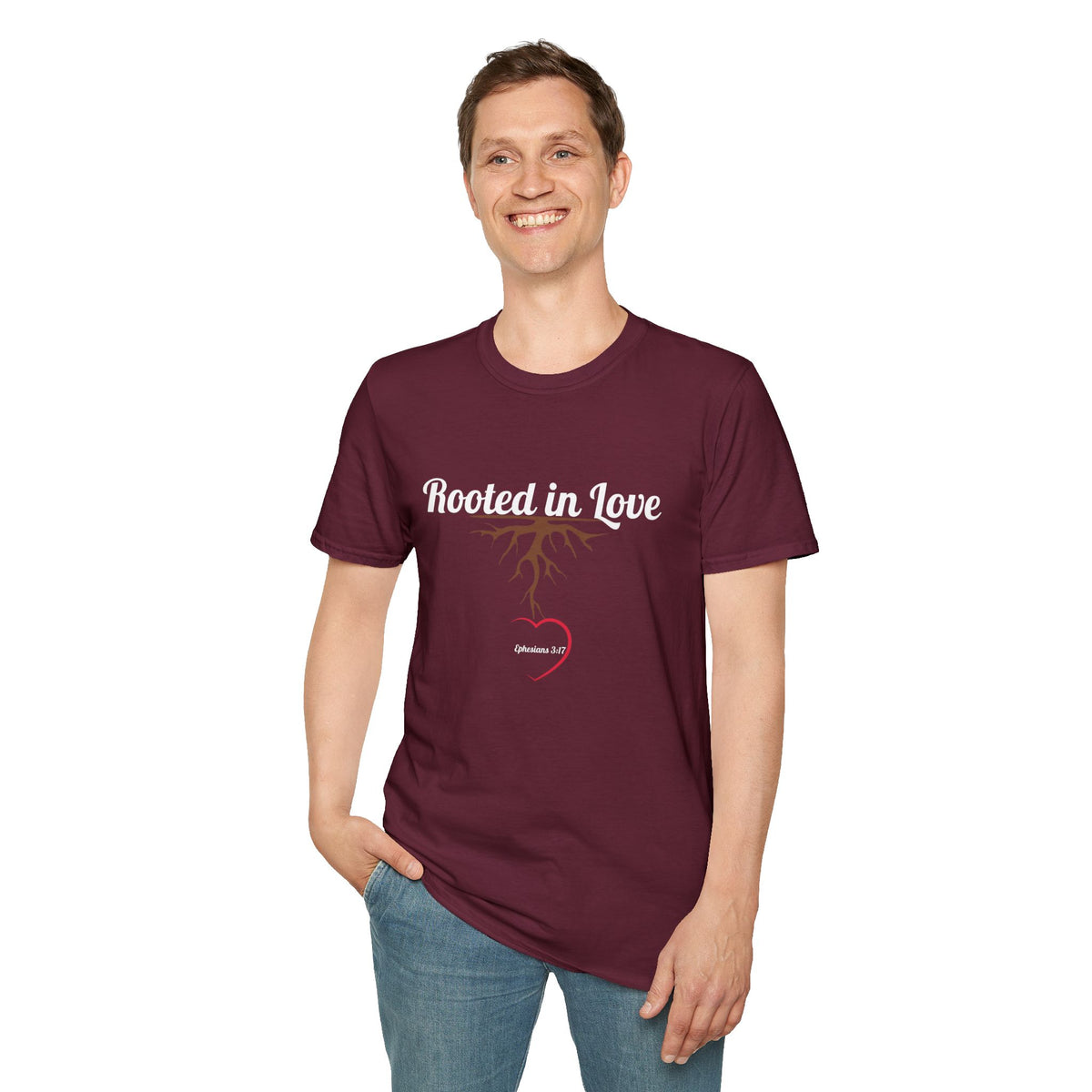 Rooted in Love Christian T-Shirt – Ephesians 3:17 Faith Apparel - Unisex Softstyle T-Shirt