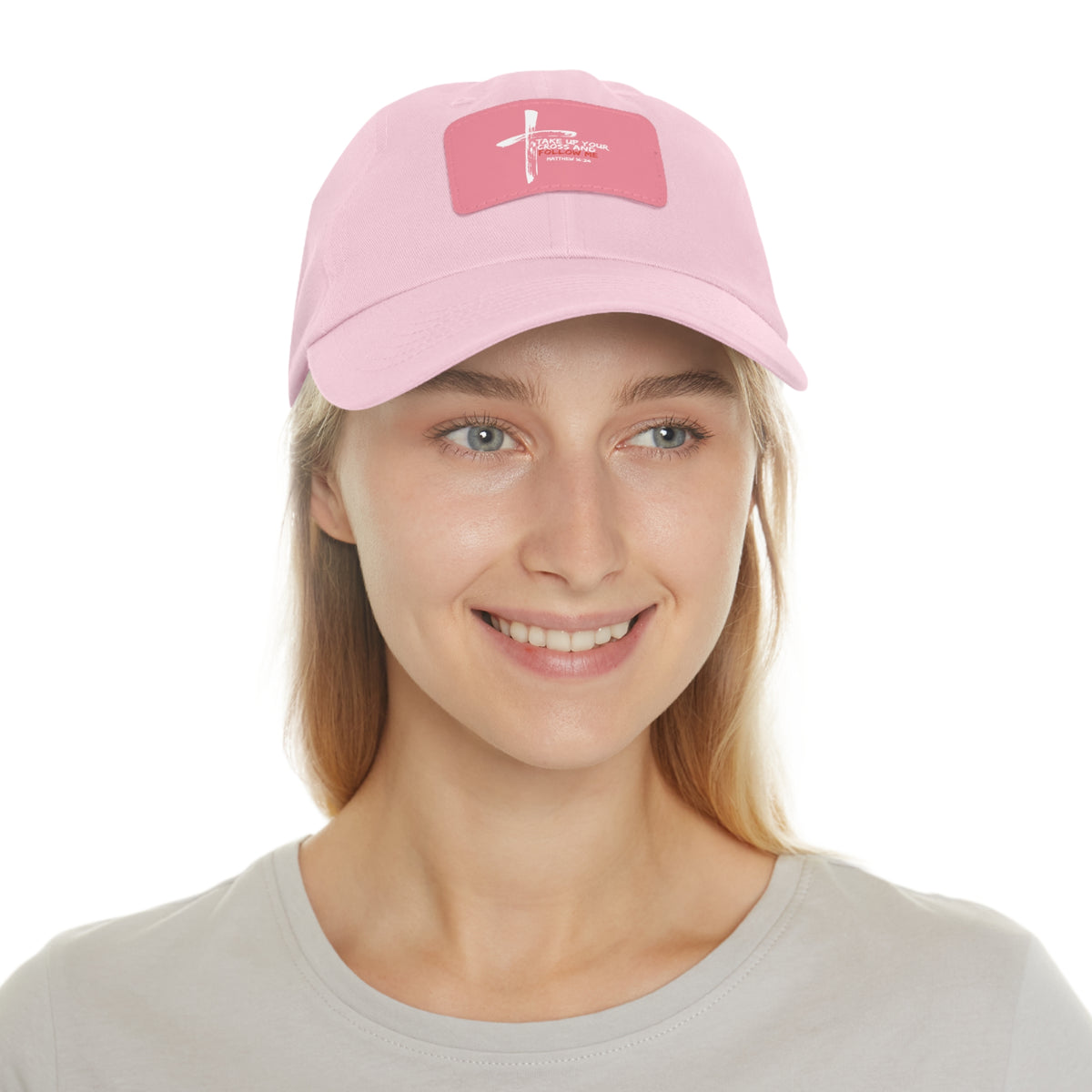 Take Up Your Cross and Follow Me- Dad Hat with Leather Patch (Rectangle)