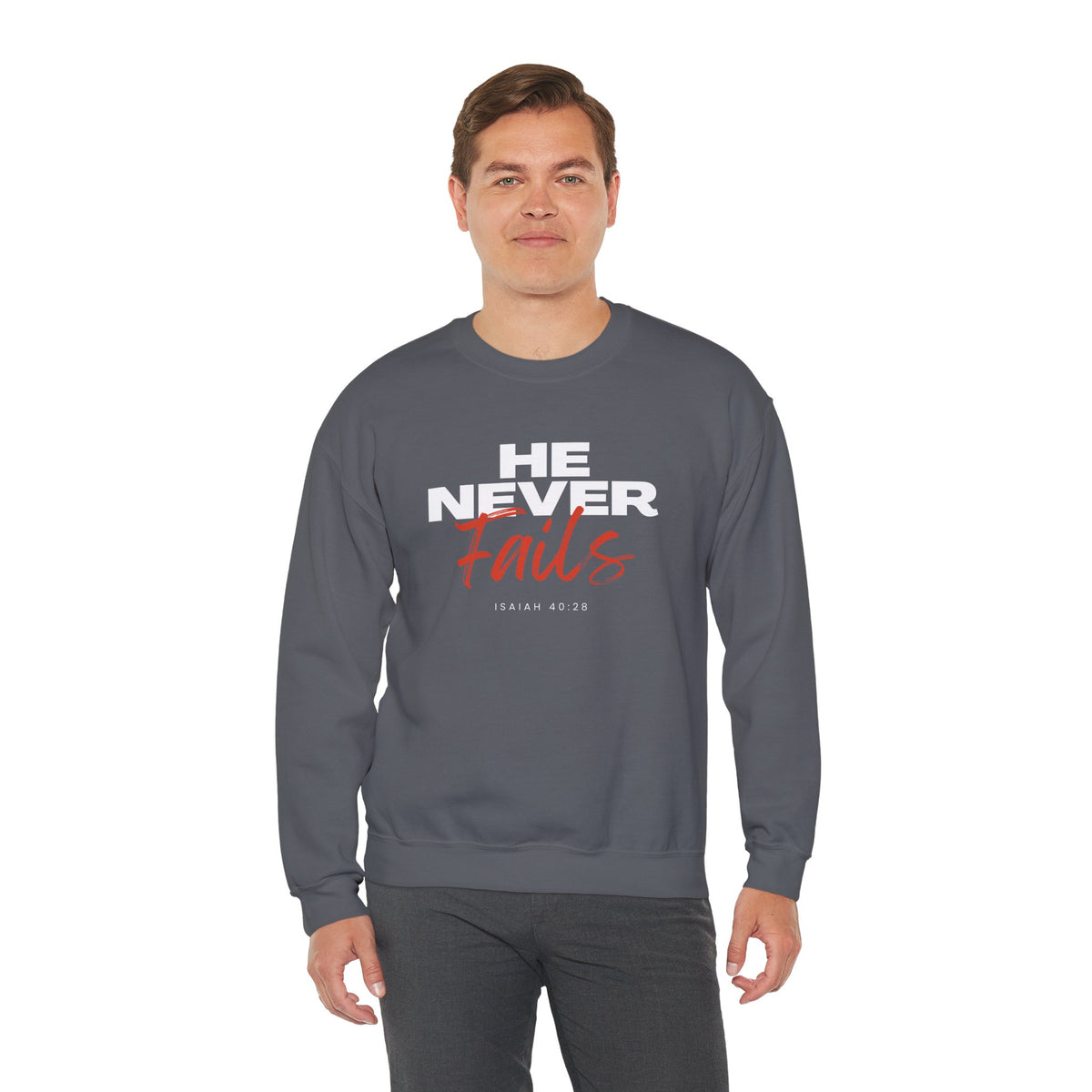 He Never Fails- Unisex Heavy Blend™ Crewneck Sweatshirt